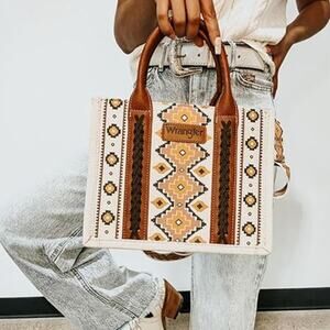 Montana West Wrangler Southwestern Aztec Crossbody Mini Tote Bag Pink Yellow